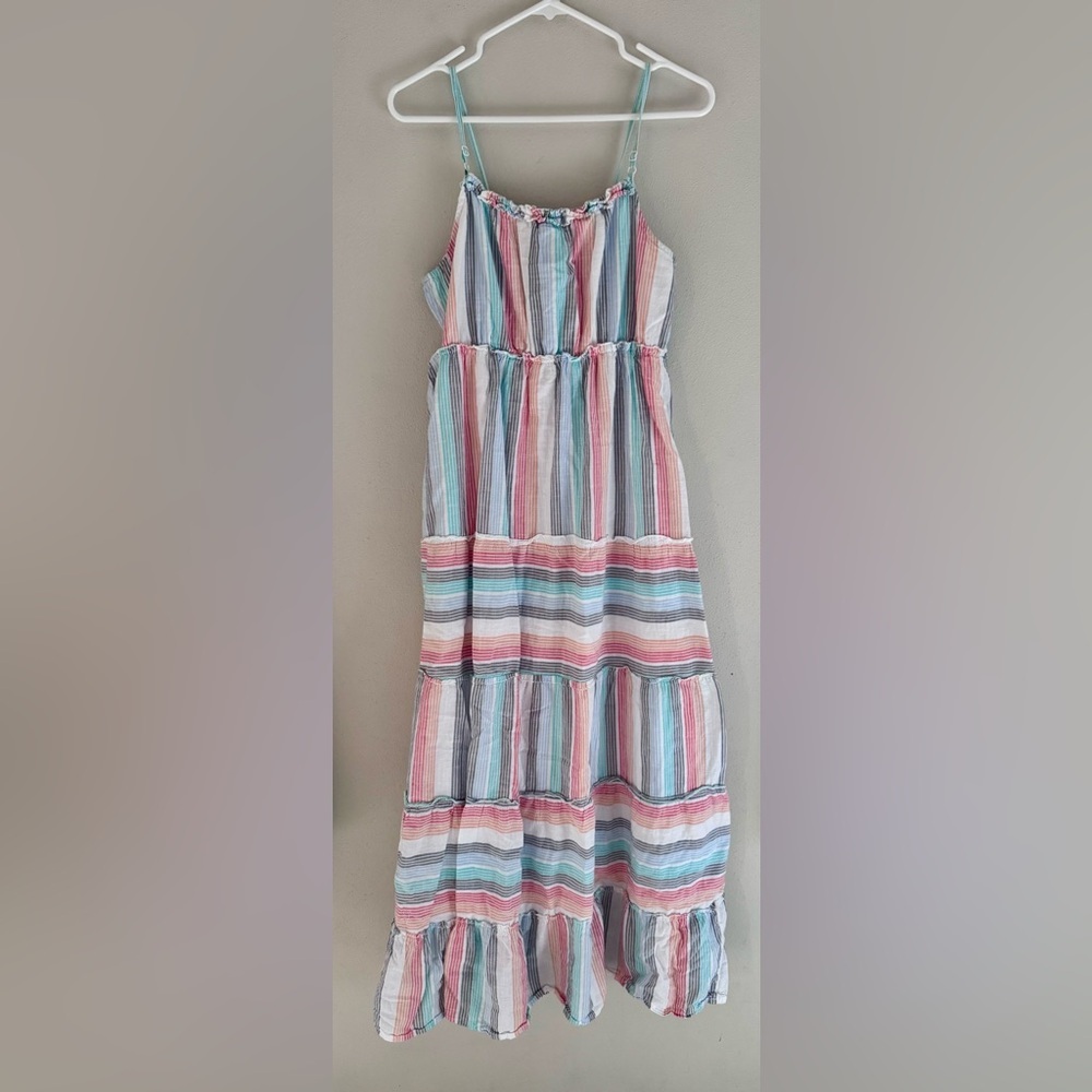 Jessica Simpson Cotton/Linen Size L Pastel Striped Maxi Dress - Picture 3 of 8